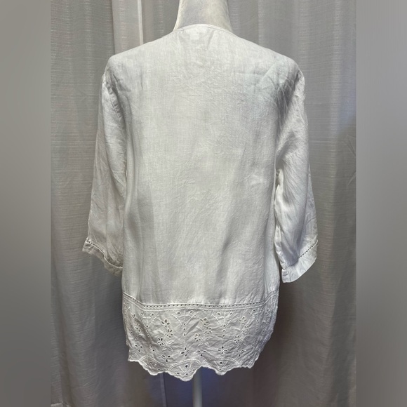 J.Jill Eyelet-border Linen Shirt in white | size medium - Picture 4 of 8